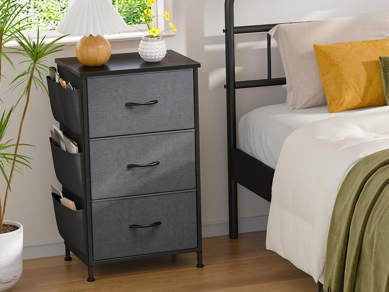 Homkdom Nightstand Sets of 1/2 With 3 Drawers,25.6 Inch Bedside Table with Side pocket & Wooden Top, Small Dresser for bedroom,Living Room,Entryway