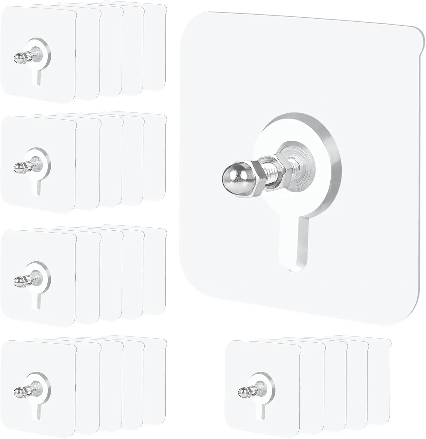 20 Pack Heavy-Duty Self-Adhesive Plastic Picture Hangers (No Nails, 13 lbs/6 kg Load, 16mm, 2.2in L x 2.2in W) - Removable 2-in-1 House Organizer Hooks & Rails, Waterproof, Oilproof for Kitchen, Bathroom