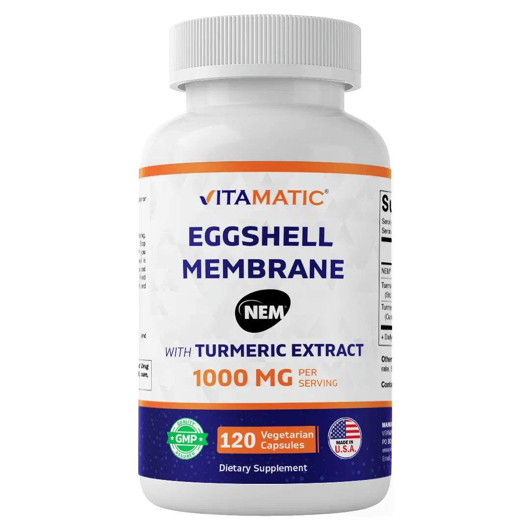Vitamatic Eggshell Membrane (NEM) with Turmeric Extract | 1000 mg Per Serving | 120 Vegetarian Capsules | Non-GMO | Made in USA