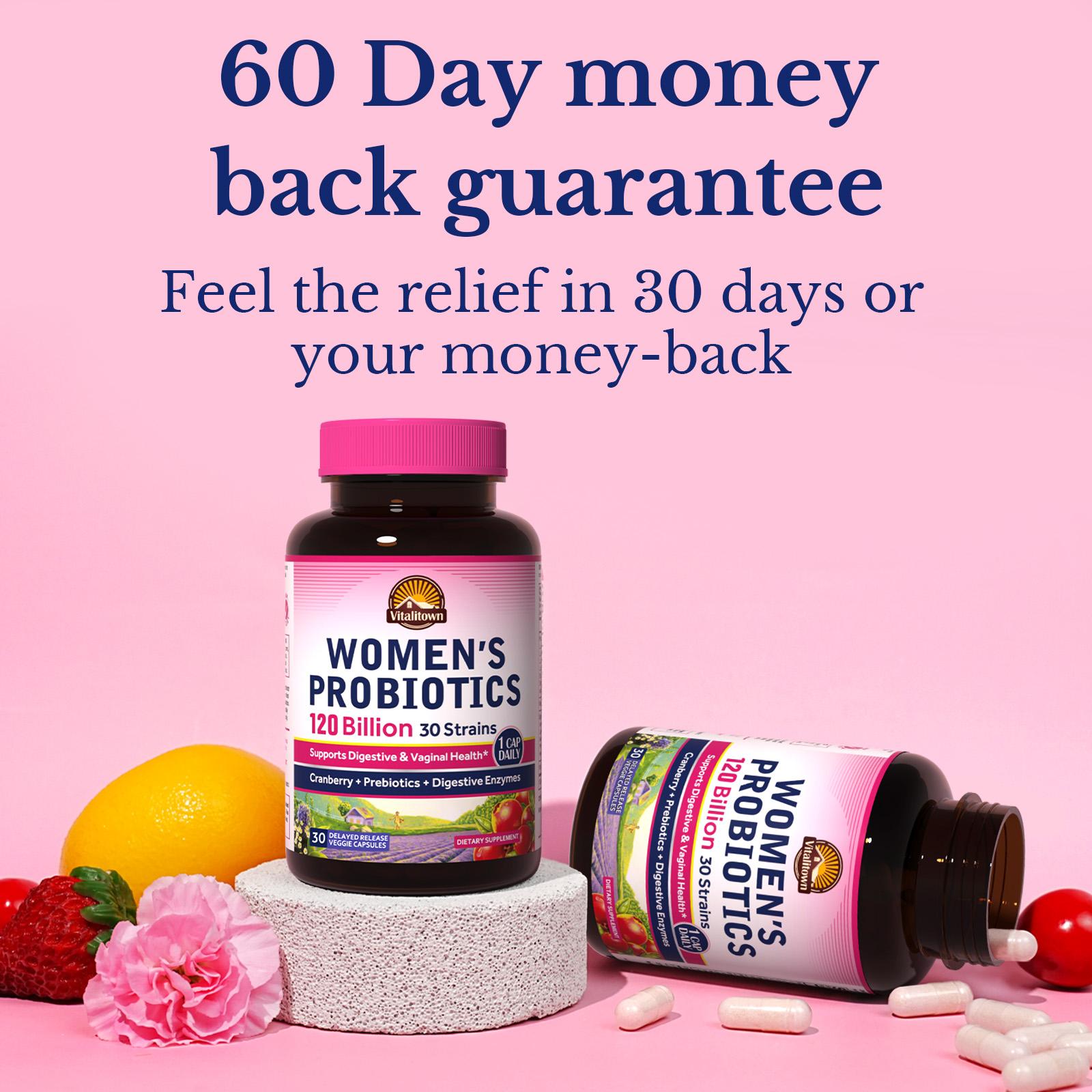 Vitalitown Women's Probiotics,120 Billion CFUs-for pH Balance /Healthy Odor and Tract Support,with Prebiotics,Digestive Enzymes&Cranberry Bathroom