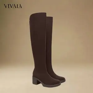 VIVAIA Women Fold-Over Square-Toe Knee-High Boots, Stable Block Heel Design & Wide-Calf Friendly Boots, Stretchy Thigh-High Boot tiktok creator picks Winter Warm Shoes(Gia)