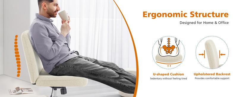 【Deal】Sweefurniture Criss Cross Chair -Armless Wide Adjustable Swivel Padded Home Office Desk Chair No Wheels