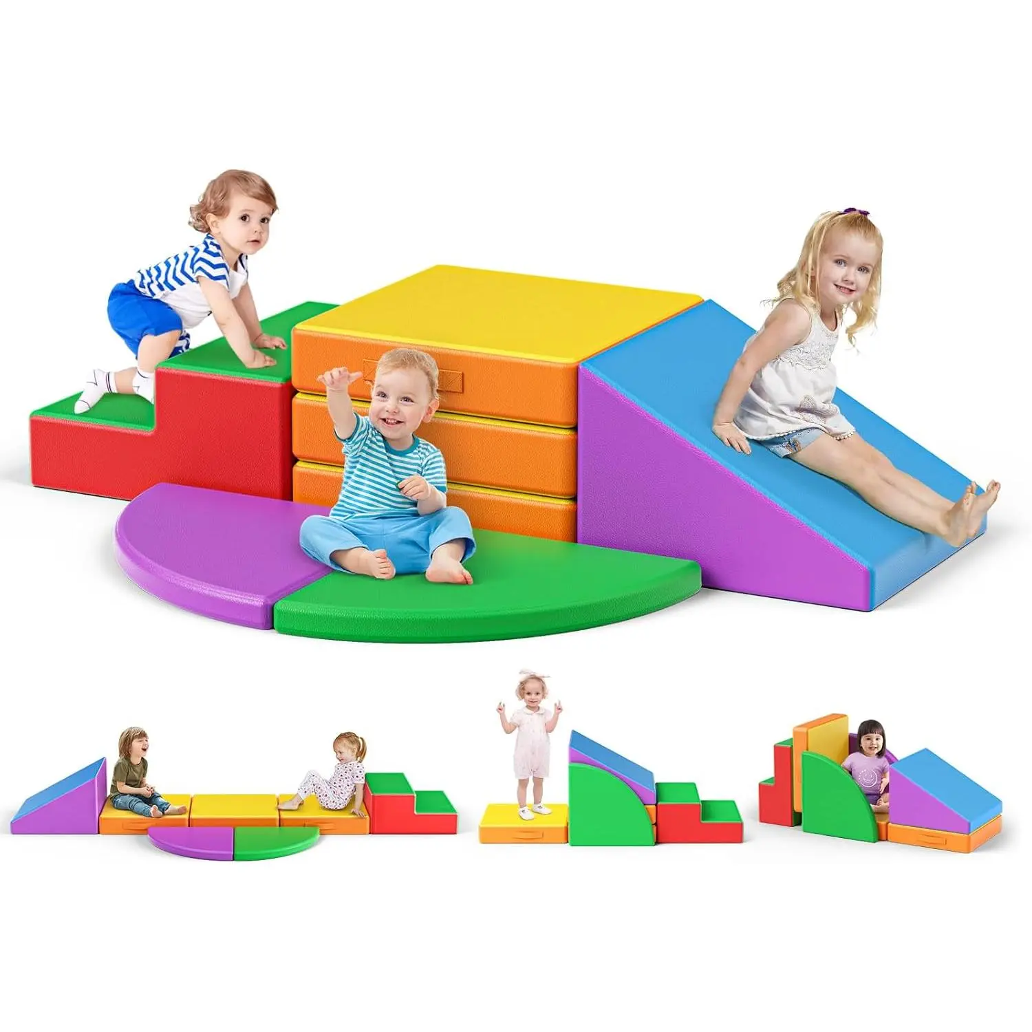 5pcs Foldable Soft Foam Climb Shapes Set - Indoor Sensory Play Equipment for Toddlers 1-3, Colorful Safe Blocks for Baby Gym, Indoor Play Equipment