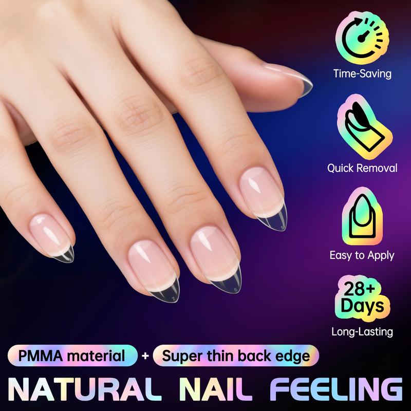 【Pluieor Official】Short Almond Nail Tips - 240Pcs Semi-Matte Full Cover Clear False Nails,10 Sizes Premium PMMA Fake Nails , Shatterproof & Flexible Press on Nails for Salons & DIY