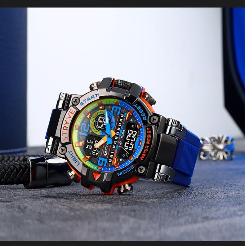 Men's Colorful Punk Style Quartz Watch, Jumpstart sale Multi.Functional Waterproof Dual Display Wristwatch, TrendyFashion Sport Watch, Birthday Gift with Gift Boxfashionable wristwatch multifunctional men