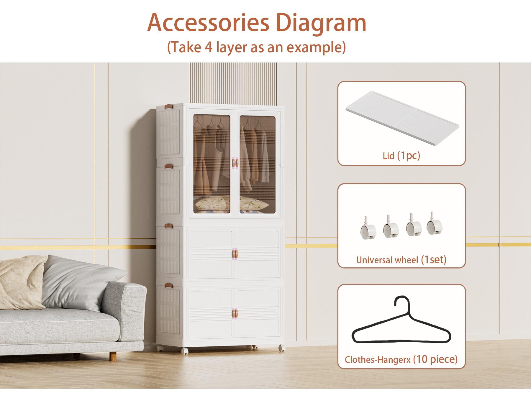 Aesthetic Stackable Storage Bins with Wheels – Folding Plastic Organizer Cabinet with Magnetic Door for Closet, Bedroom & Dorm