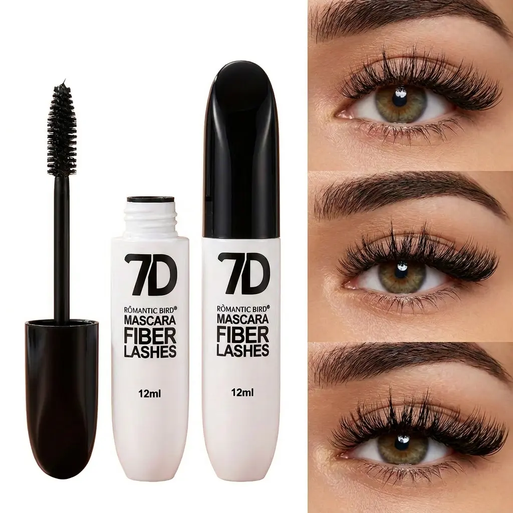 7D Silk Fiber Black Eyelashes Mascara - Makeup Products for Adults, 24-Hour Waterproof, Mascara Volume and Length Buildable Bold Effect, Dramatic Fan-Lash Look, Mother's Day Perfect Gift for Parties, Flawless, Water Resistant, Enhancing Mascara
