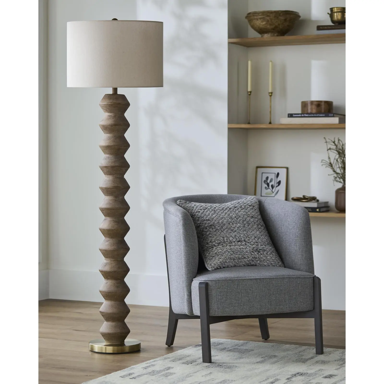 Livabliss Mungo Traditional Painted Nickel Accent Floor Lamp - Iron Body, Linen Shade, 3-Way Switch, E26/150W Bulb Ready, Translucent Cord, AC Power, 63x18x18in Ambient Lighting, UL/CUL Certified Single Unit Indoor Home Improvement Accessory