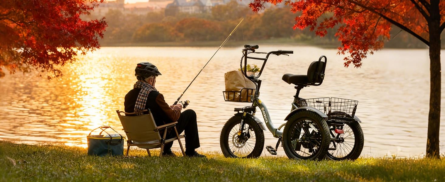 ESKUTE T300 Foldable Electric Trike for Adults & Seniors | Safe & Stable 3-Wheel Ebike w/ 1200W Peak Motor | 18"x3.0 Fat Tires, 55 Miles Long Range, Step-Thru Design | Butterfly Handlebars for Comfort | Front & Rear Baskets for Cargo & Groceries