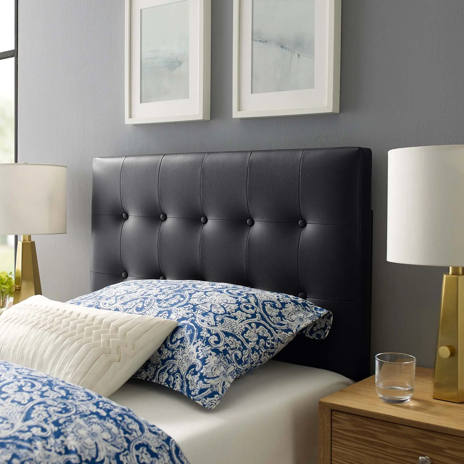 Modway Emily Twin PU Leather Upholstered Headboard - Black, Lightweight & Long-Lasting, Modern Bedroom Furniture for Indoor Use