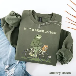 Off To Be Radical Left Scum Sweatshirt, Frog and Cat In Bicycle Resistance Hoodie, Anti Fascism Shirt, Get Out Of Minneapolis Shirt