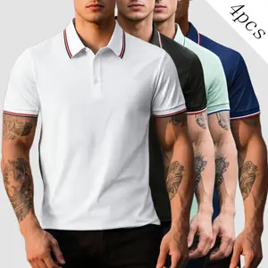 Men’s premium T-shirt set of 4, minimalist design; a men’s business essential—stylish short sleeves that are durable and classic, soft and comfortable; a wardrobe staple suitable for tennis and golf, among other occasions.