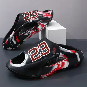 Men's Marble Swirl Sport Slides - Breathable Hollow-Out Foam Clogs, Thick Sole Recovery Sandals, Lightweight Graffiti Beach Slippers, Anti-Slip Streetwear Slides for Outdoor