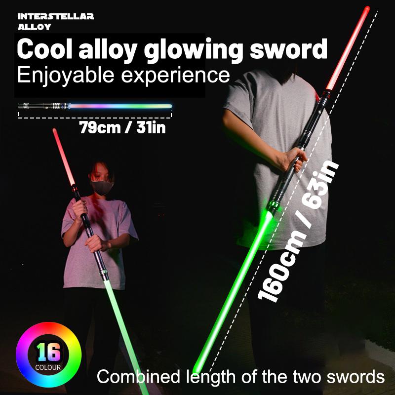 Interstellar Alloy Lightsaber 2-in-1 Connectable Double-Bladed with 16 RGB Colors Gravity Sensing Sound Effects Premium Metal Handle Rechargeable Dueling Toy Sword