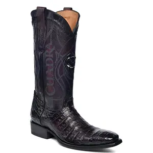 Black Cherry Caiman Belly French Toe Boot