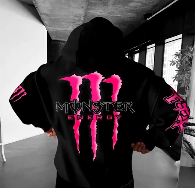 Black Pink and Multicolor Monster Energy Pink Claw Streetwear Hoodie, Pullover Unisex Graphic Racing Crossover, Racing-Inspired Sporty Hoodie, Gift for Car Lovers and Fashion Fans, Drift & Motorsport Lifestyle Apparel, Fullsize S-5XL