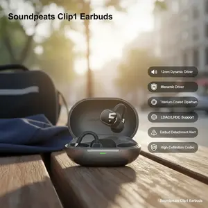 SoundPeats Clip1 Wireless Earbuds Bluetooth 5.4 Open Ear Clip Headphones 12mm Dynamic Driver LDAC LHDC Hi-Res Audio ENC Call Noise Cancelling Stereo Spatial Sound IPX5 Waterproof 40H Playtime for iPhone Android