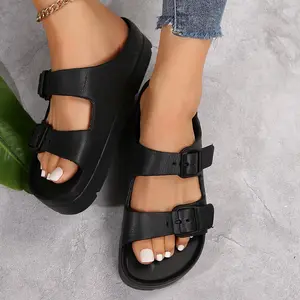 Women's Double Strap Adjustable Buckle Slides Casual Summer Beach Slippers Indoor Outdoor Shoes Springfresh