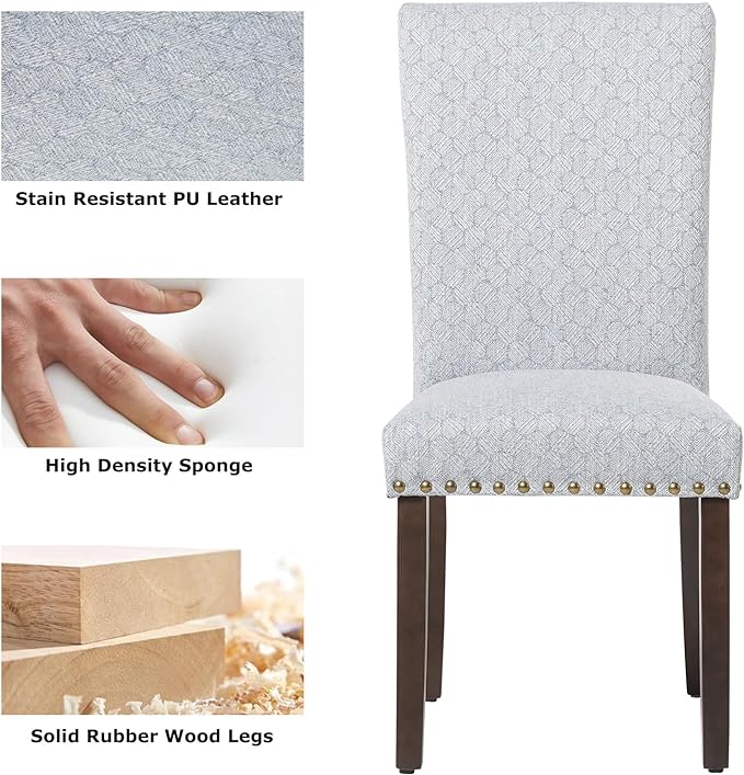 COLAMY Upholstered Parsons Dining Chairs Set of 2, Fabric Dining Room Kitchen Side Chair with Nailhead Trim and Wood Legs