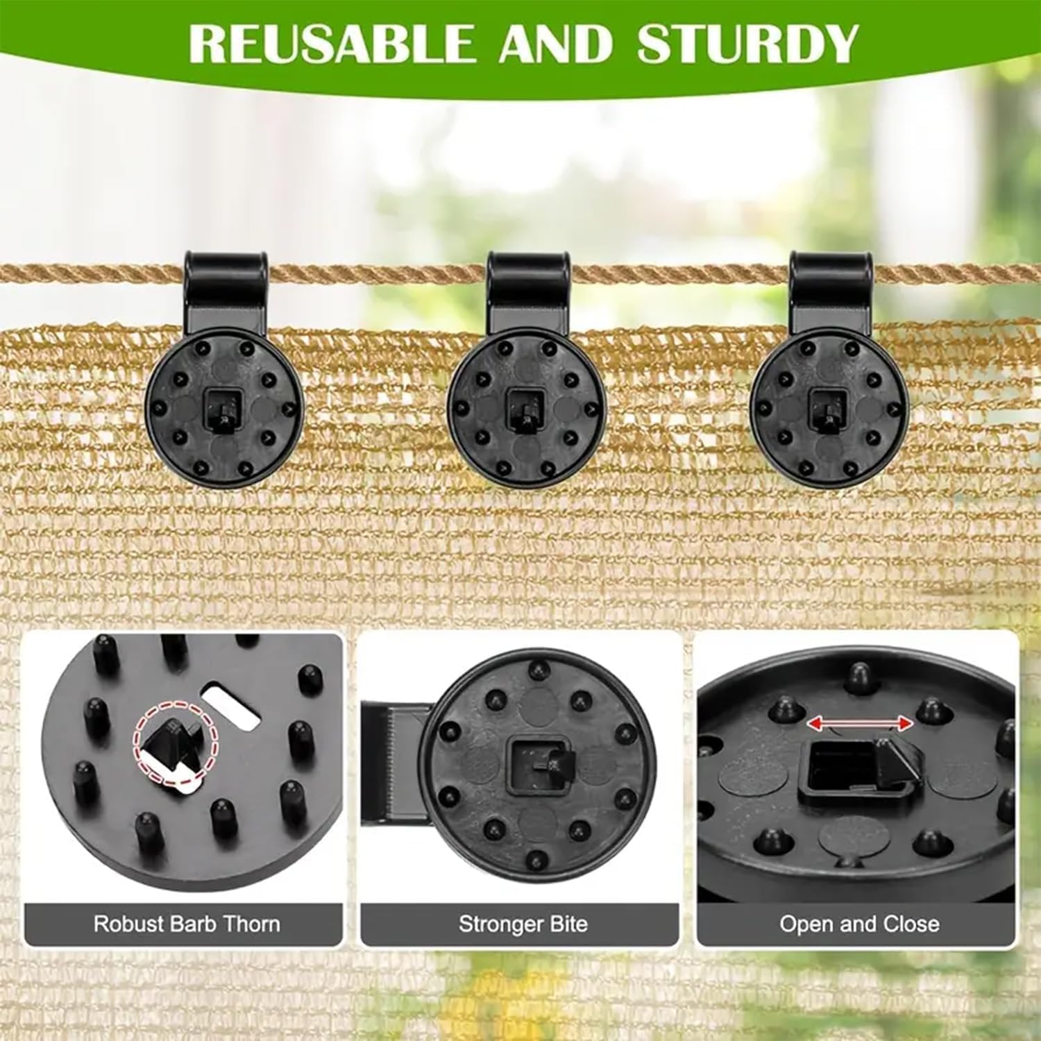 Universal Shade Clothes Clips for Sun Shade Sail Tarpaulin Mesh Canopy Fence, Shade Cloth Heavy Duty Lock Grip, Shade Cloth Clips Windproof Awning Clamp Grip (50, Black)