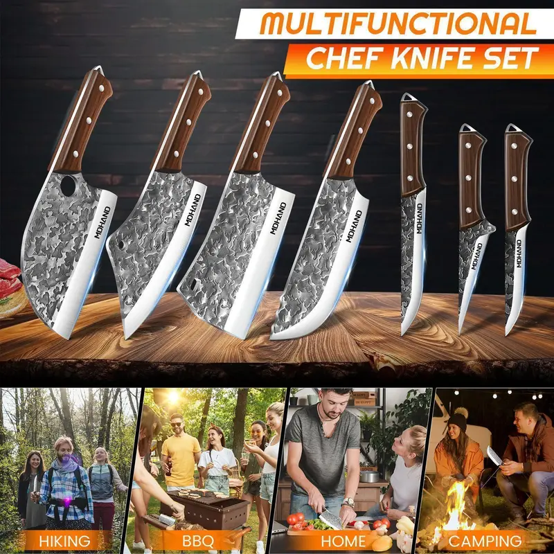 Versatile kitchen knives for home cooking and outdoor meal preparation