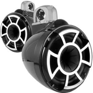 Wet Sounds REV8B-FC-SA 8" Black Tower Speakers with Silver Aluminum Fixed Clamps & SYN-DX2.3 1200 Watt Amplifier