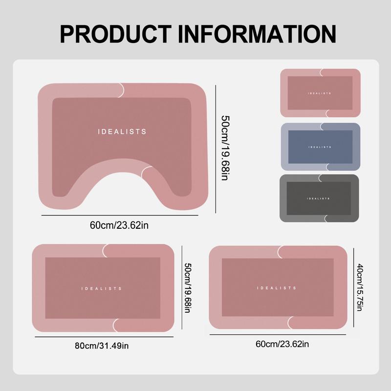 3PCS Absorbent Bath Mat Magic Rug Sets, Quick Drying Bath Mat Non-Slip Floor Rug Rubber Backed for Bathroom Kitchen Shower Sink Home Goods Home Supplies