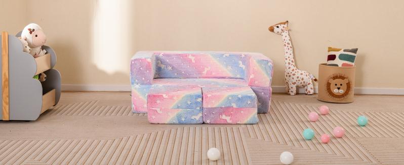 Costway Modular Play Couch, Glow in The Dark Fold Out Children Sofa Couch, Bedroom Playroom Furniture for Toddlers, Comfy Foam and Floor Cushion Gift for Boys Girls 3+