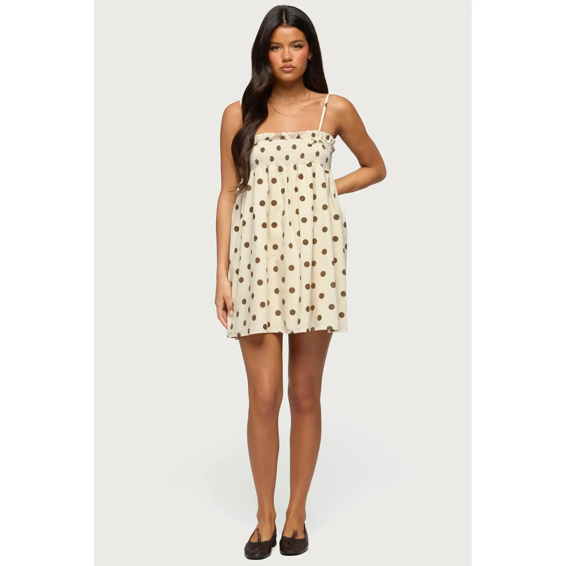 Polka Dot Linen Look Mini Dress - TikTok Shop