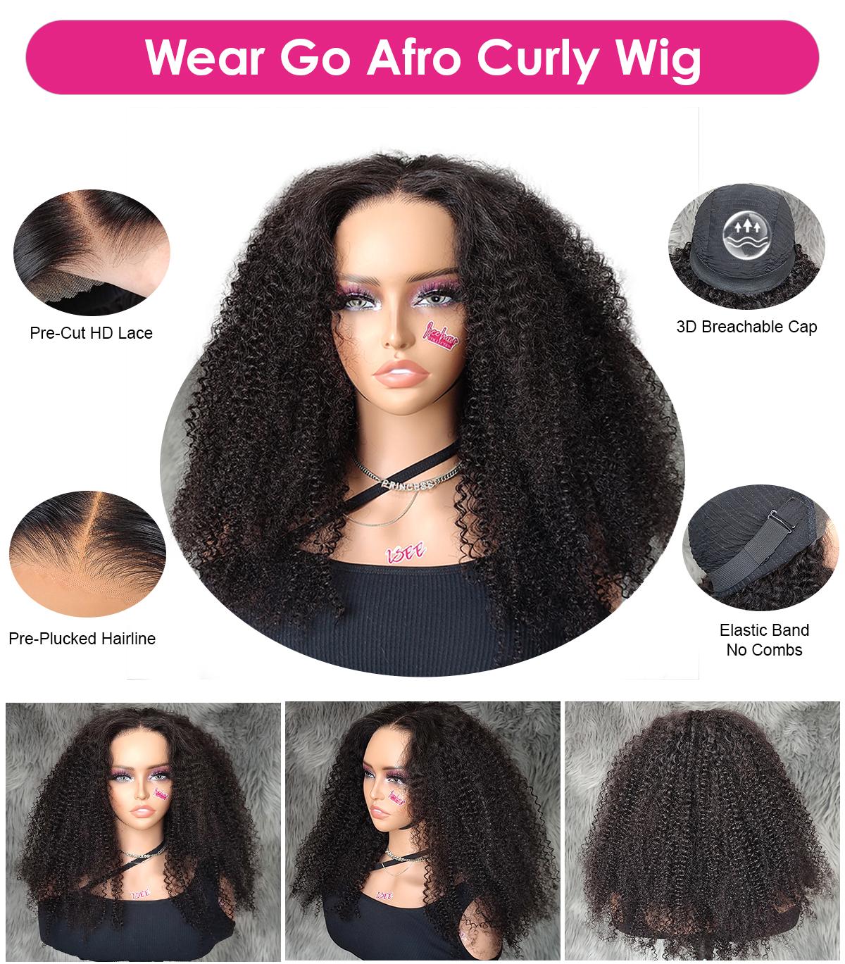 ISEE Wear Go & Headband Afro Curly Glueless Human Wigs Full Machine Made Unisex Black with Free Gifts Included #SpringStatements