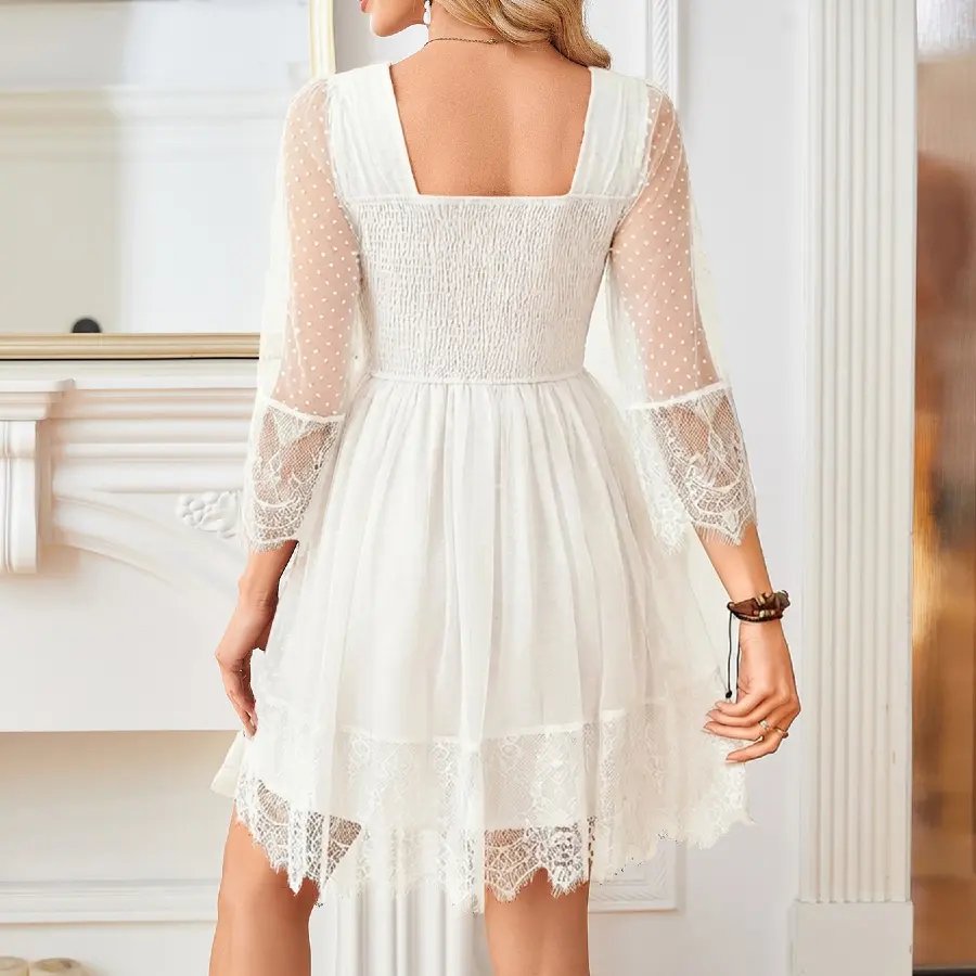 Florboom Women's Boho Sheer Lace Mini Dress Deep V-Neck with Bow Tie & Ruffle Sleeves , Polka Dot Vintage Western Style Party Dress for Festivals & Date Nights Womenswear,Summervibes - TikTok Florboom Women's Boho Sheer Lace Mini Dress Deep V-Neck with Bow Tie & Ruffle Sleeves , Polka Dot Vintage Western Style Party Dress for Festivals & Date Nights Womenswear,Summervibes - TikTok