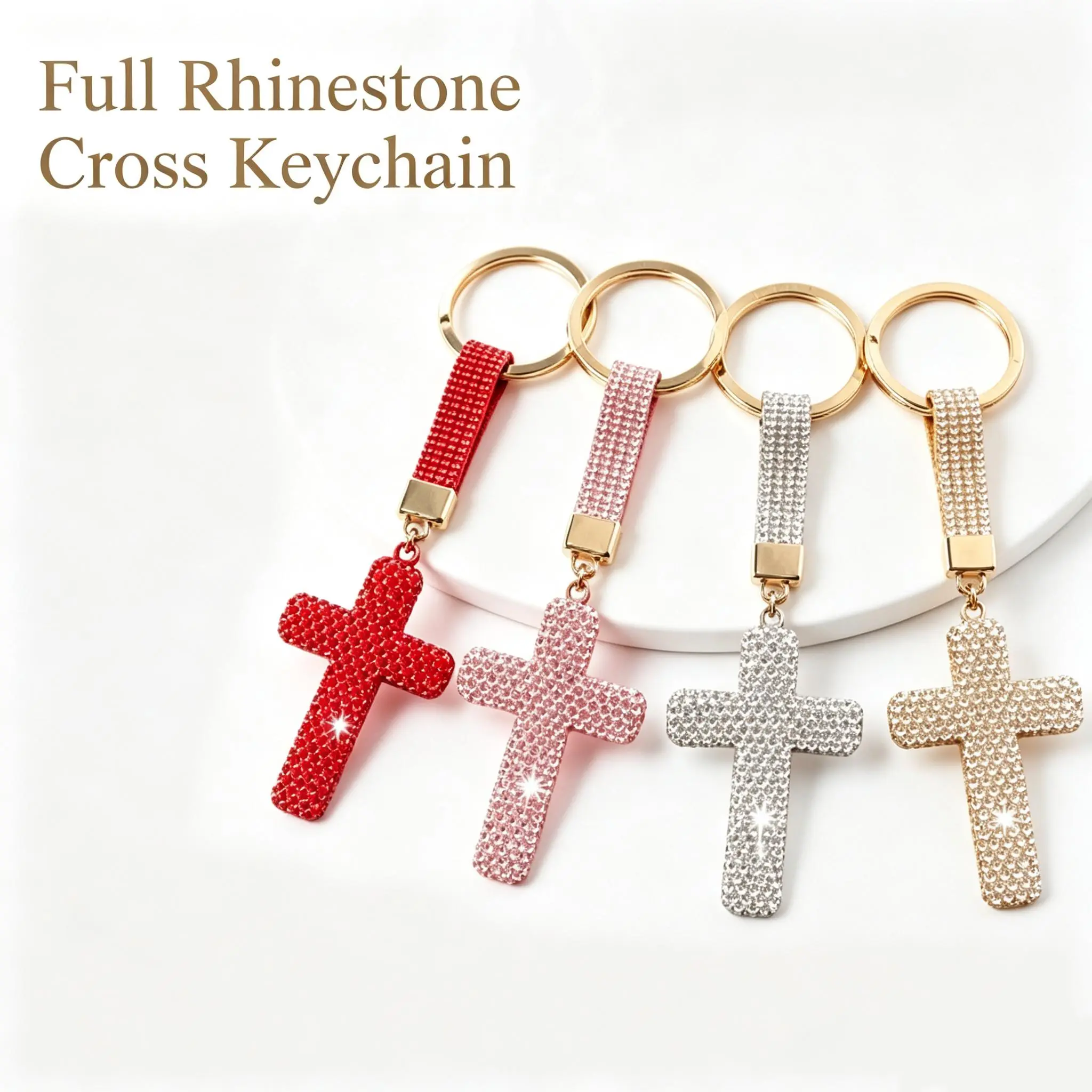 Full Rhinestone Cross Keychain, Color Bling Crystal Key Ring, Luxury DIY Cross Pendant Charm, Trendy Sparkly Car Key Bag Accessory Gift for Women Girls