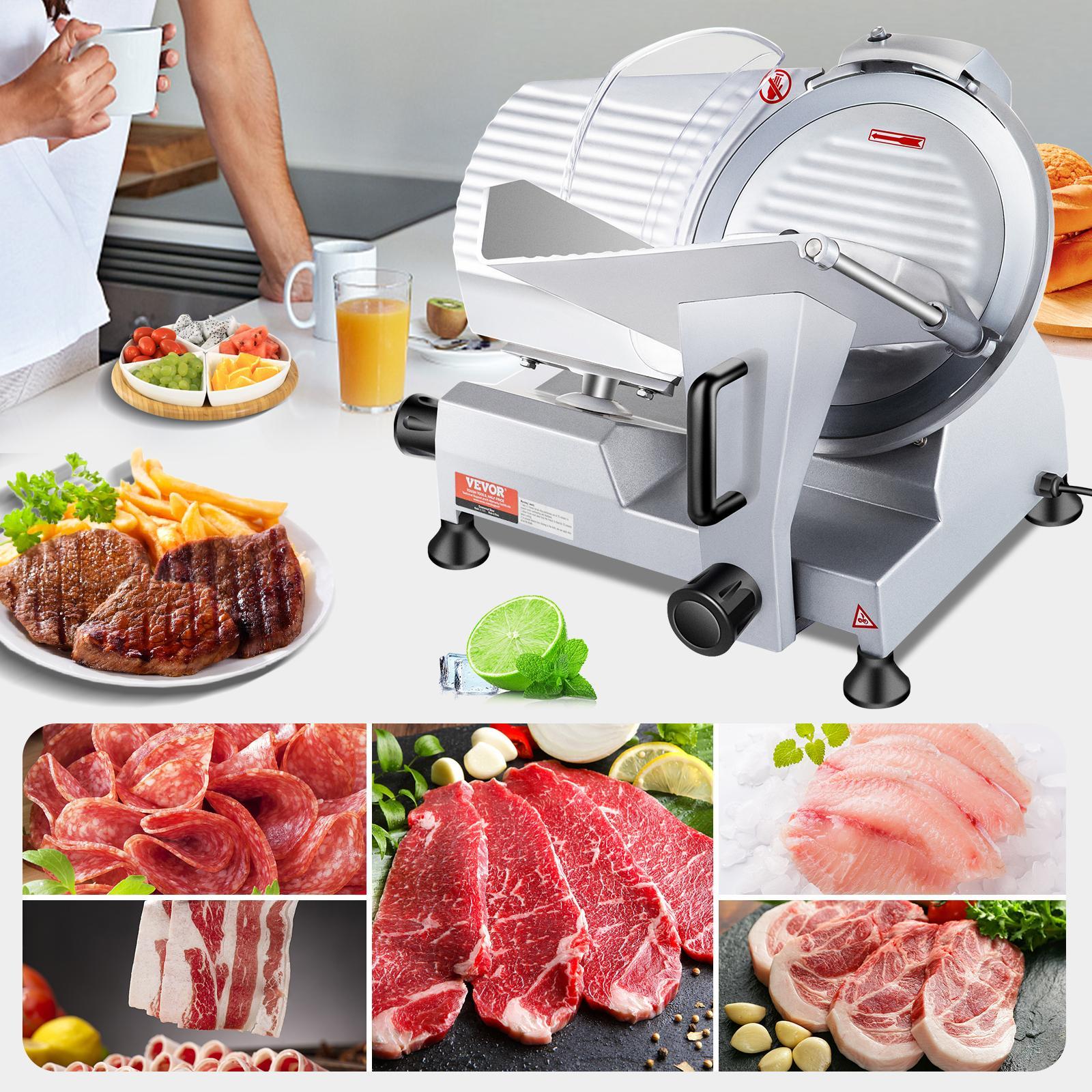 VEVOR 240W Commercial Meat Slicer,  Electric Deli Food Slicer, 10" Carbon Steel Blade Electric Food Slicer, 350-400RPM Meat Slicer, 0 - 0.47 inch Thickness Adjustable for Commercial and Home Use