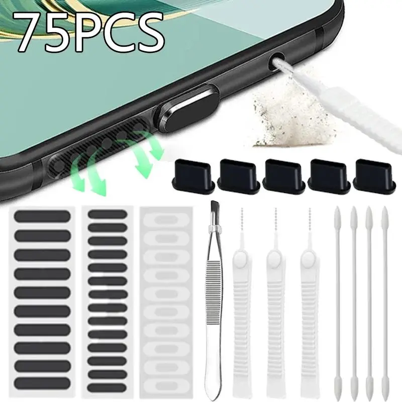 Mobile Phone Charging Port Cleaning Kit, Clean Kit for Smartphone Type C, Dust Plug Compatible with iPhone iPad iOS Samsung Xiaomi Type C Speaker Dust Mesh Sticker Cleaner