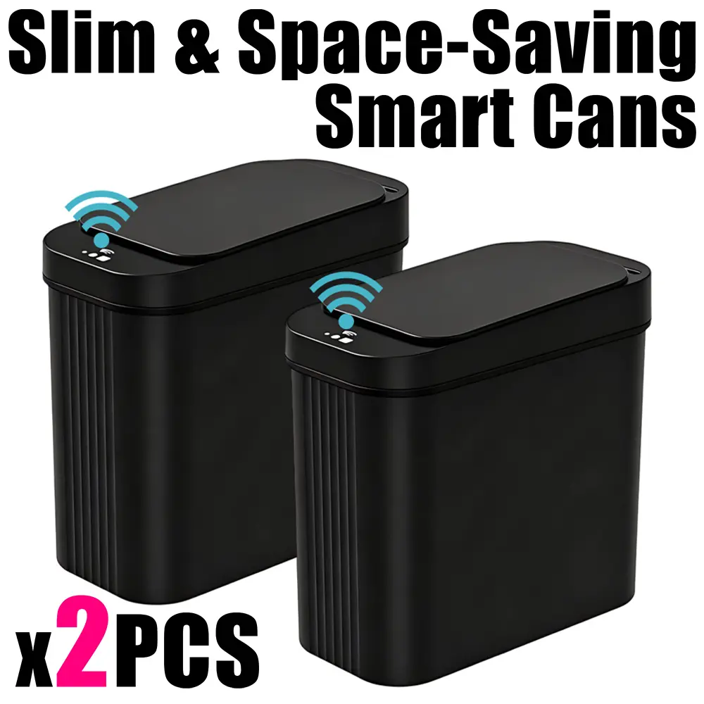 2 Pack 15L Electric Waste Bin, 2 Pack 15L Induction Sensor Trash Can, Waterproof Slim Modern Nordic Automatic Garbage Bin for Bathroom Kitchen Bedroom Office