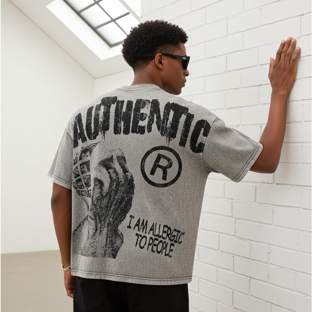 Sopula Studio Men Vintage I Am Allergic To People Graphic Acid Wash Casual Streetwear gray Tshirt SpringStatements