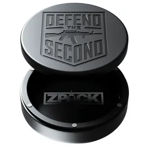 ZPACK Magnetic Zyn Metal Can, Holder, Metal EDC Container, Carved Pouch Tin with Magnetic Closure, Aluminum Container, Slim Pouch Can, Gift for Him – Deep Engraved Defend The Second (Black)