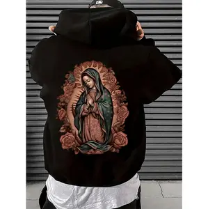 Stylish Virgin Mary Print Hoodie With Kangaroo Pocket For Cozy Fall And Winter Wear