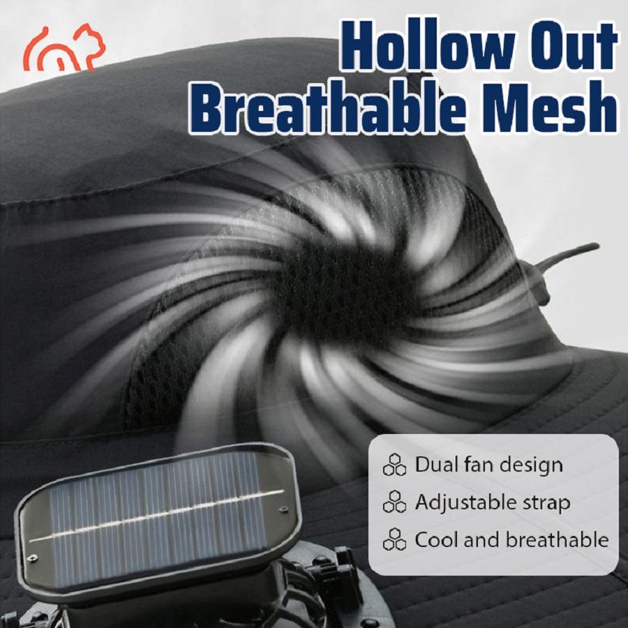 Wide eave solar fan outdoor fishing hat 2 solar fan men's hats with built-in solar fan fishing hat men's fan hat, thermal sensitive worker, lightweight headwear, adjustable hat, reinforced stitching, high-quality textile, cooling hood, summer traveler