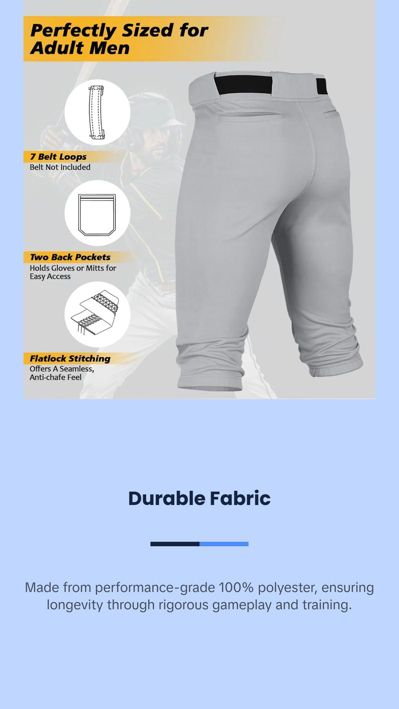 Penveer Knicker Style Adult Baseball Pants with Durable Snap Zip, Elastic Bottom Mens Baseball Pants (Gray)