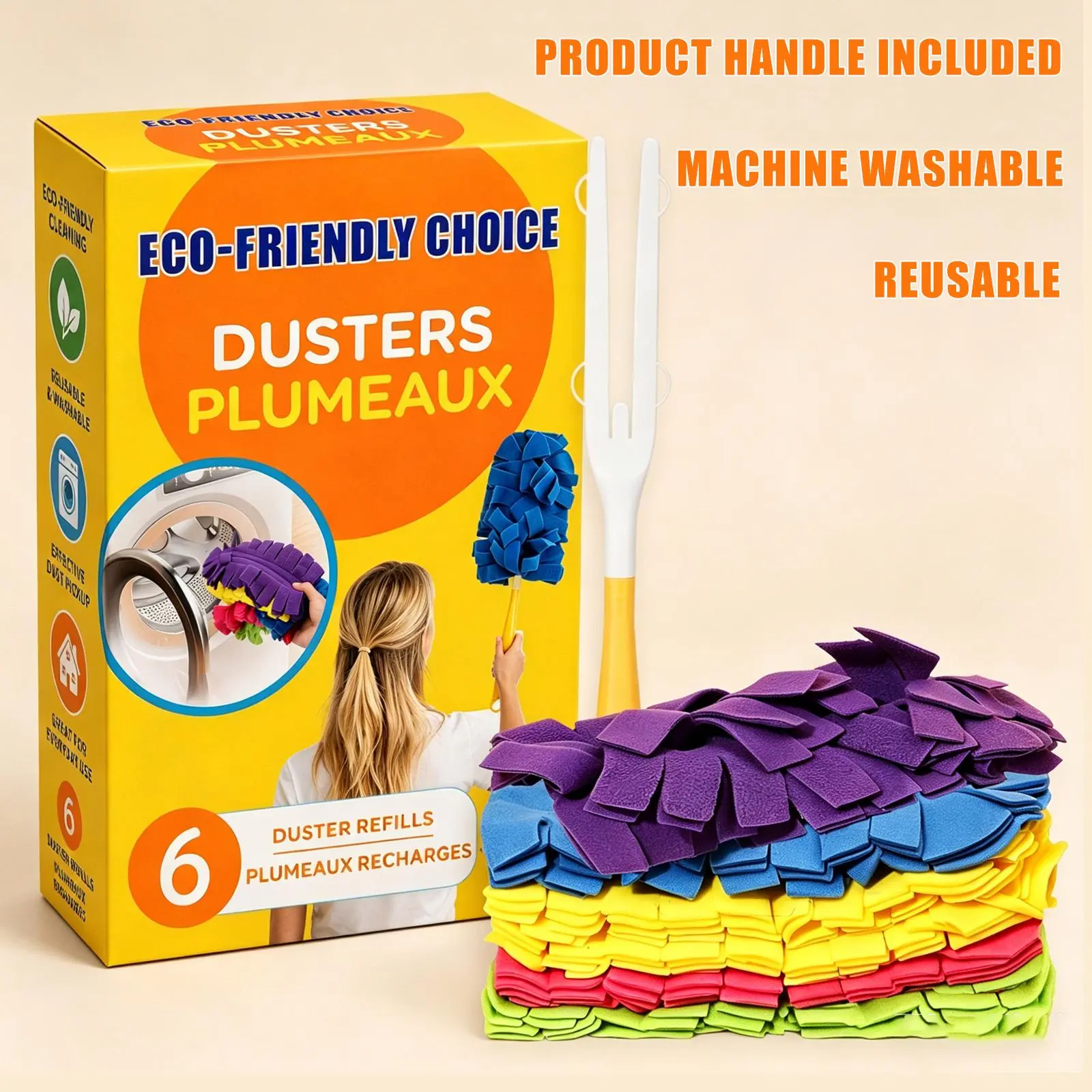 Lydia's Deal 6PCS Electrostatic Duster Refills with handle for swiffer, 360° Larger Multisurface Heads with 6X Microfiber Cloths,Machine Washable Reusable, Home Cleaning Products, Electrostatic Duster Cloths,dorm essentials,home essentials