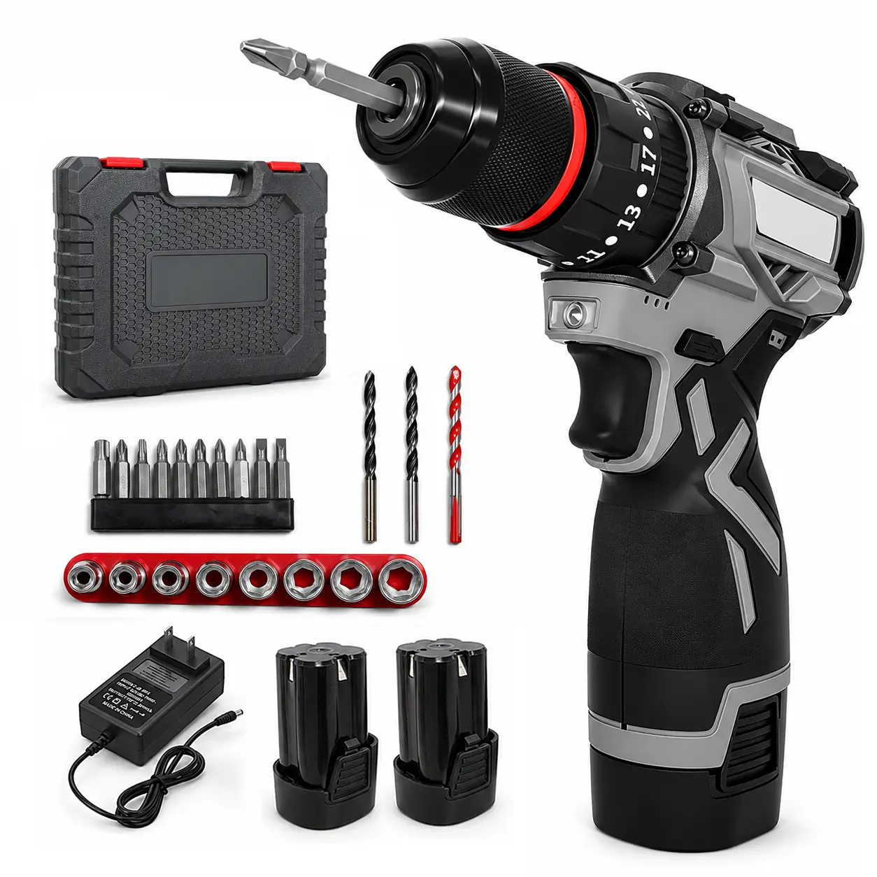 21V Upgraded Brushless Cordless Electric Drill Kit, Fast Charger Included, Portable DIY Hand Tool Set for Home Improvement & Woodworking Projects Impact