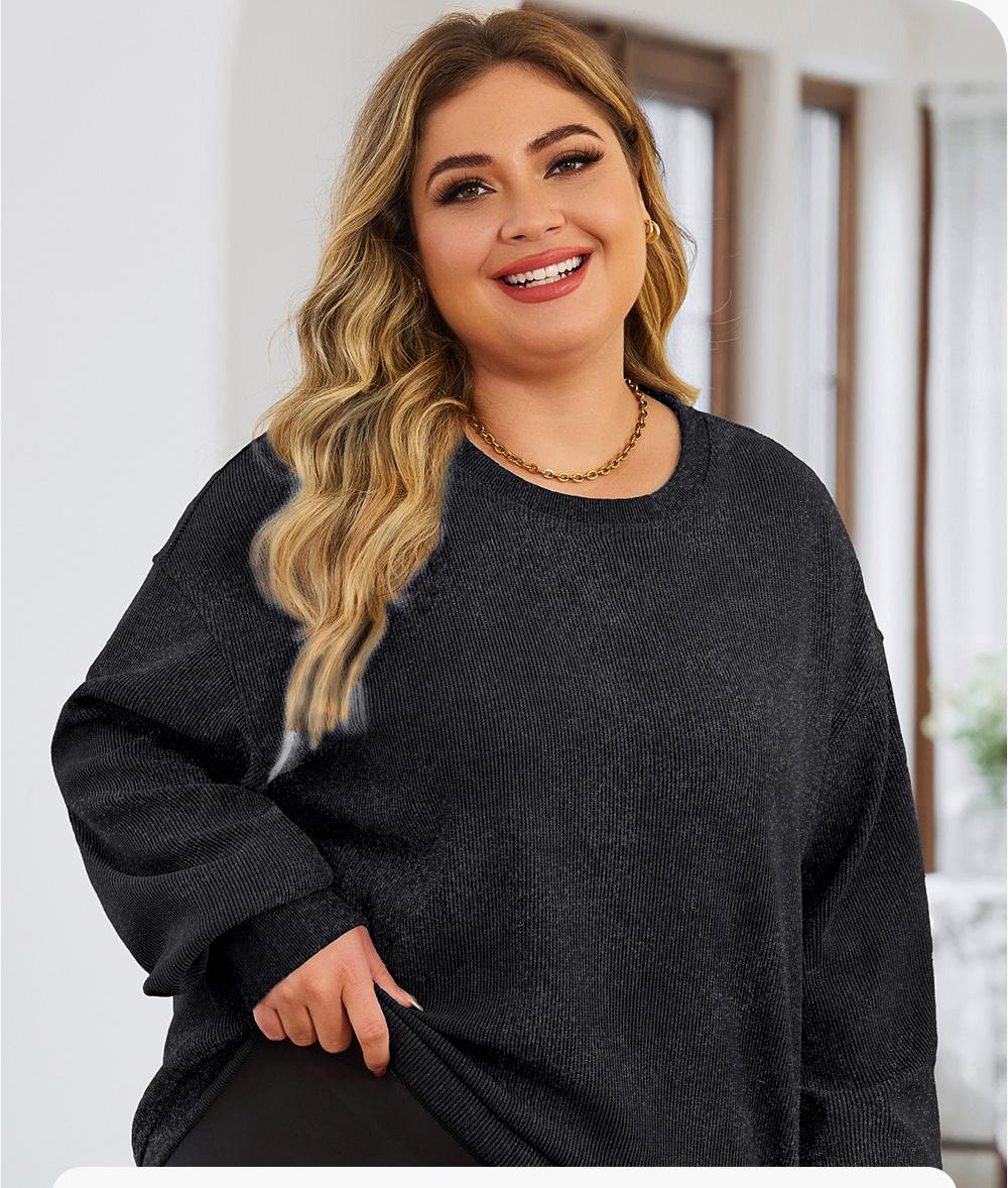 Aleumdr Women Plus Size Sweatshirts Oversized Basic Long Sleeve Crew Neck Casual Soft Pullover Tops Shirts(1X-5X) Womenswear Blouse  Hoodie Crewneck Minimalist SpringStatements