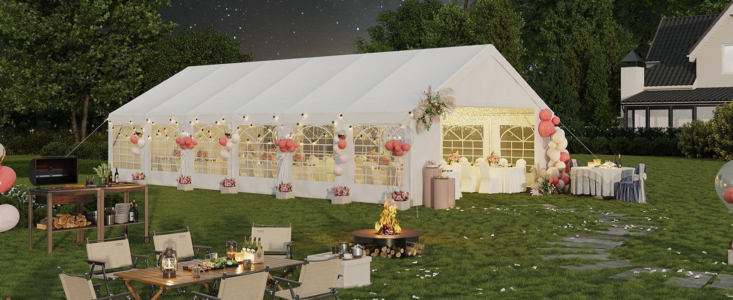 Aoxun Sturdy 20x40 Rectangular Foldable Outdoor Party Tent Canopy [Ships in 3 Packages] - Waterproof, Heavy-Duty Steel Frame, Removable Sidewalls, Easy-Access Roll-Up Door, Easy Setup for Large Groups, Birthday Parties, Camping, White