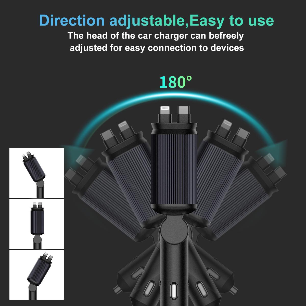 【Speical Edition】2026 5-in-1 Retractable Car Charger & Air Freshener, USB C Fast Charge + Lightning Cable, Free 3 Festive Scents - Perfect Stocking Stuffer Gift for iPhone 17 Pro Max ,16 Plus /Samsung, target, type-c fast charging, car accessory ,deals