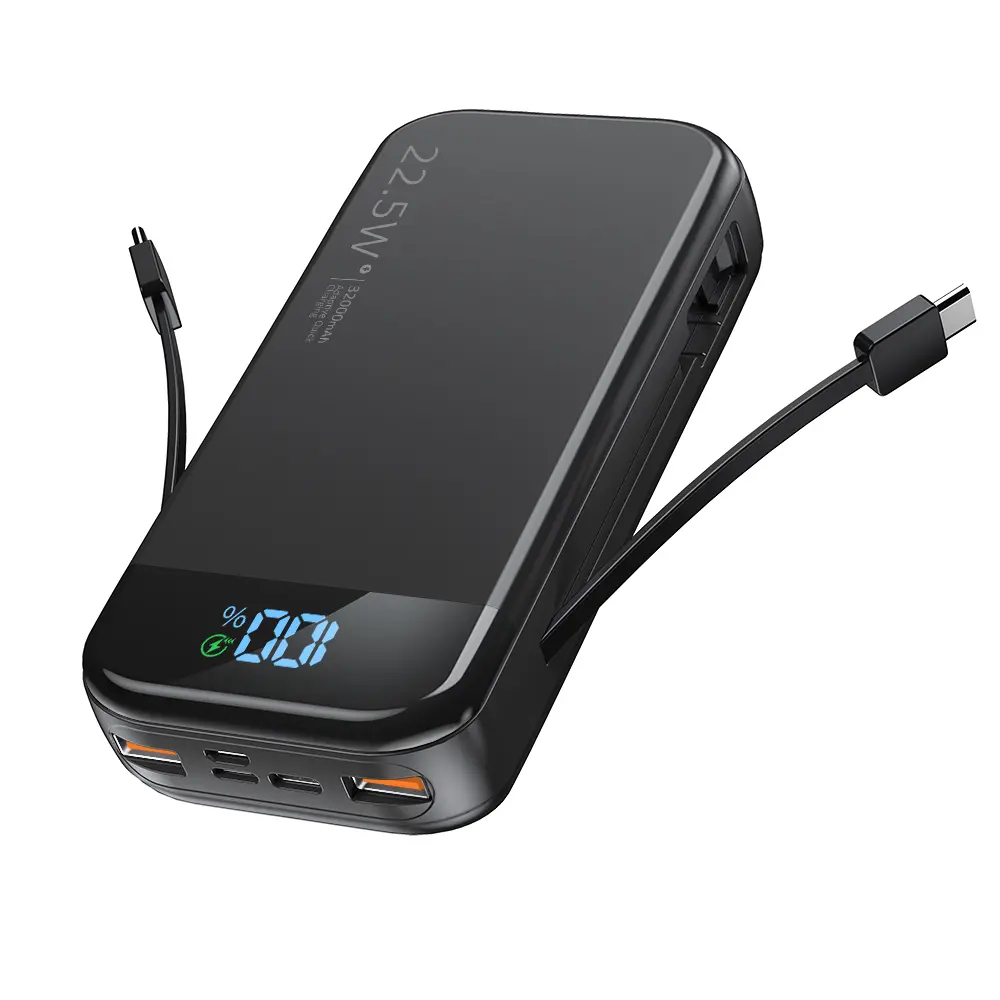 Citicr 32000mAh High Capacity Battery Power Bank - Built-in USB-C & iOS Cables, 5 Output Ports, PD3.0-QC4.0 Fast Charging, LED Digital Display, Portable Compact Emergency Battery Pack for Mobile Smartphone Accessories & Electronics, Chargeable