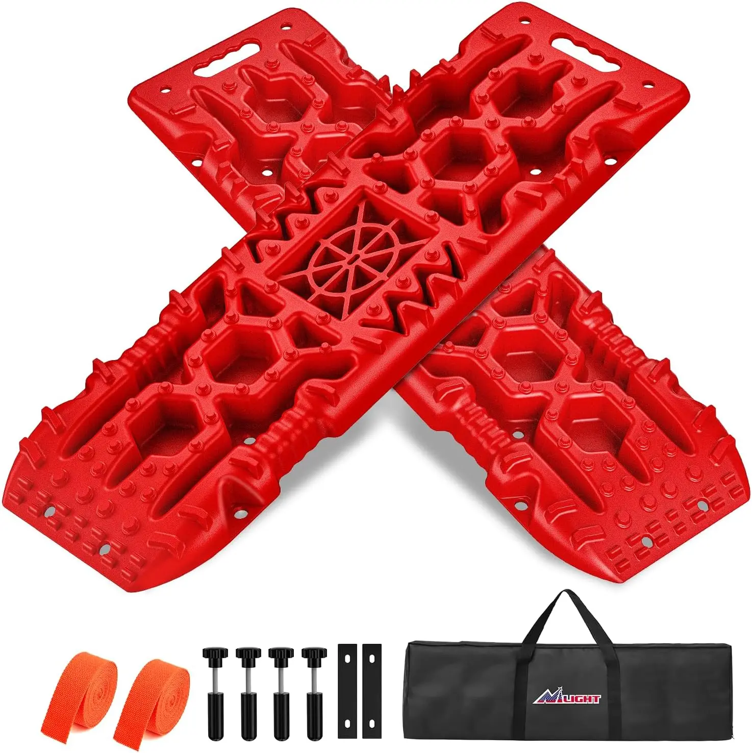 Nilight Off-Road Recovery Traction Boards (Red) - Toothed Surface, Jack Base, Tire Grip Mats, 2PCS Nylon Lightweight DIY Mount Kit, Carry Bag, 2 Leashes, Corrosion-Resistant Truck Accessories, Semi Truck Accessories for 4WD 4X4 Mud/Sand, Father's Day Gift