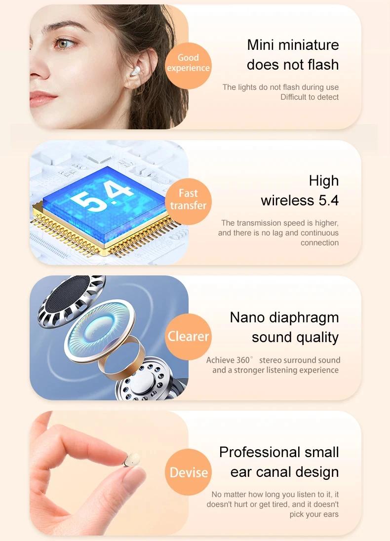 Mini Invisible Headphones Bluetooth 5.4 True Wireless In-Ear Earphones sport Audio Earbud  bluetooth wireless headphones noise cancelling headphones gamingheadset mini audi fono s