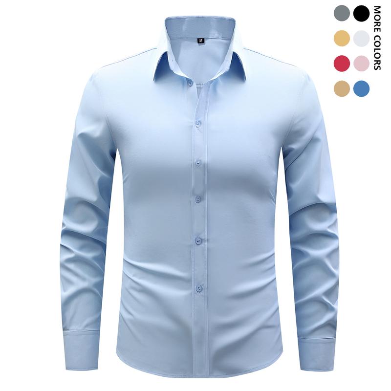 Men's Long Sleeve Shirt Slim Fit Solid Color Turn Down Collar Cardigan Business Casual