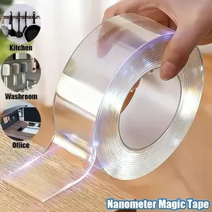 Nano Double-Sided Strong Adhesive Tape - Transparent tape suitable for walls, carpets, and floor mats. Features strong adhesion, washable, leaves no traces, and residue-free. 1meters in length, can be freely cut to size.